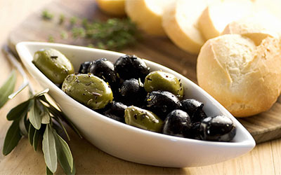 Homemade Bread, Butter and Olives